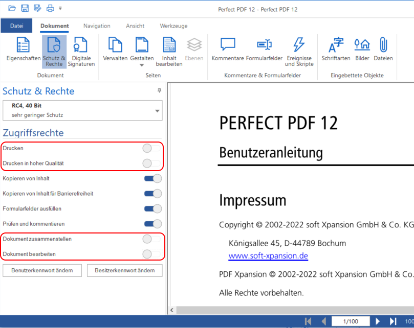 Zugriffsrechte in Dokumenten definieren