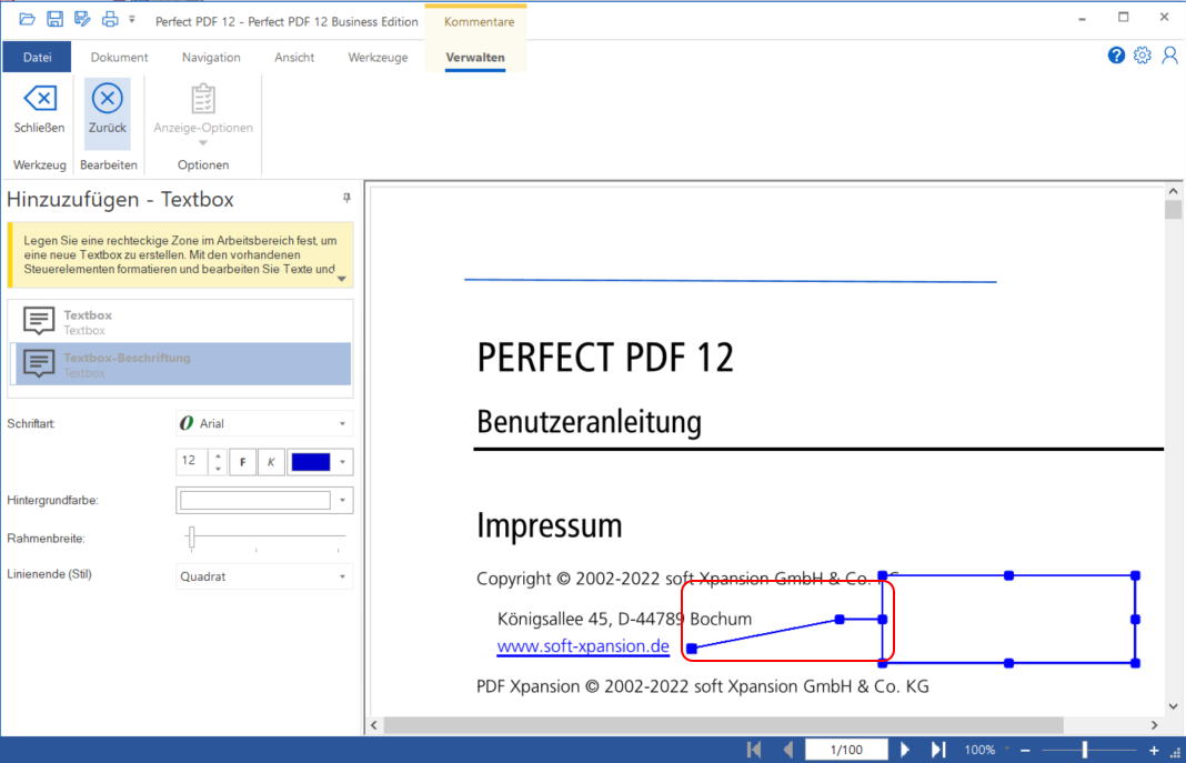PDF Kommentar Textbox