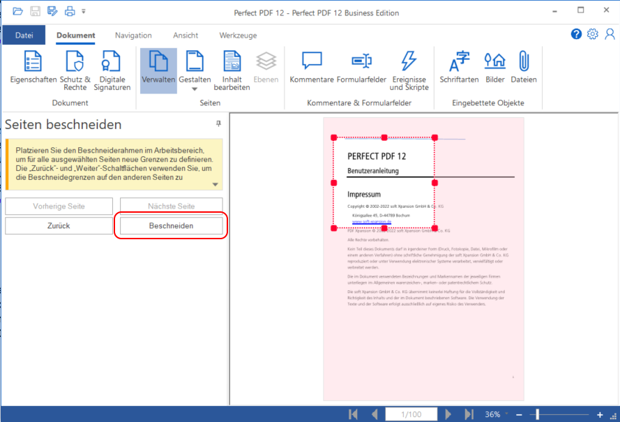 Beschneiden einer Seite