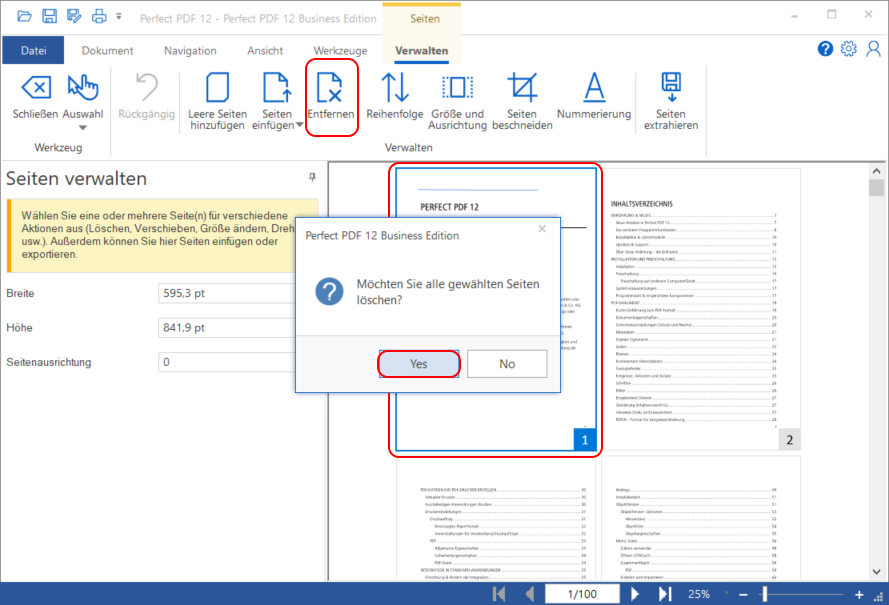 Einzelne Seite löschen