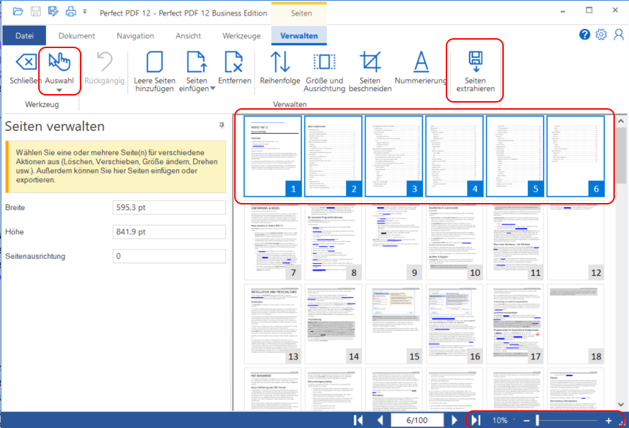 Mehrere Seiten extrahieren
