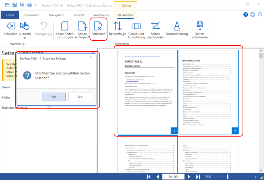 Mehrere Seiten löschen