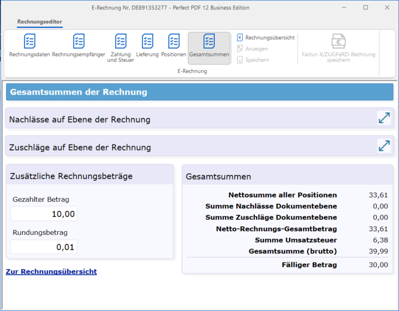 Summen einer E-Rechnung