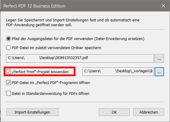 Perfect Print Projektdatei aussuchen