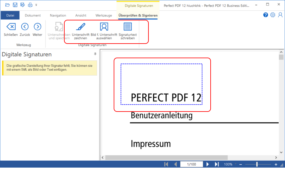 visuelle Darstellung der Signatur